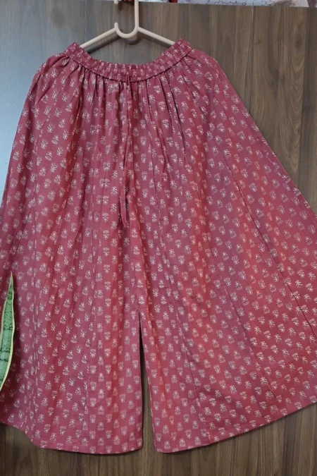 Maroon Motif Flared Cotton Palazzo Pants