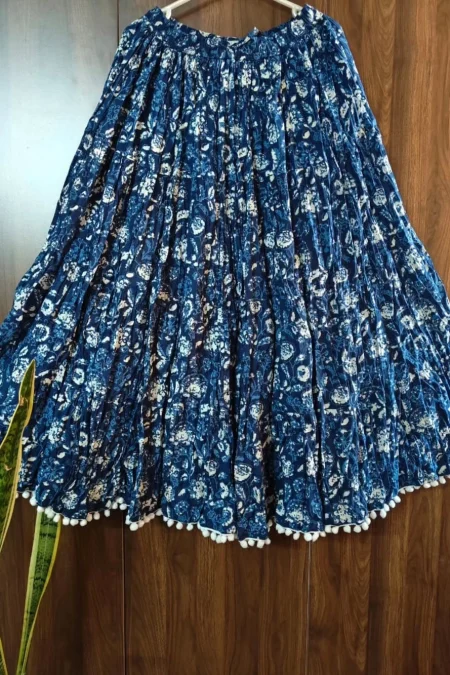 Indigo Floral Flared Skirt